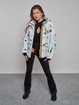 Горнолыжная куртка женская зимняя серого цвета 2302-1Sr