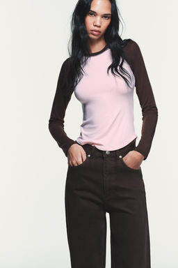 CAMISETA RANGL?N CONTRASTE / Khaki - Zara фото 2
