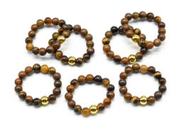 Кольцо на резинке из тигрового глаза, шарик 5мм