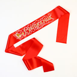 Цена за 5 шт. Лента на выпускной «Выпускник», атлас красный 3D