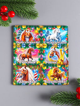 Набор магнитов на холодильник 6 шт. «Конь новогодний: Любви и нежности», 6.5×4 см