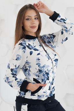 Костюм с бомбером К 082 (Синие цветы) - Опт-Мода фото 6