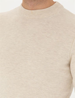 Krem Melanj Slim Fit Yar_m Bal_k__ Yaka Basic Triko Kazak