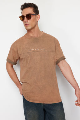 TRENDYOL MAN Antrasit Oversize/Genis Kesim Soluk Efektli Yaz? Bask?l? %100 Pamuklu T-Shirt TMNSS23TS00174 - Trendyolmilla фото 3