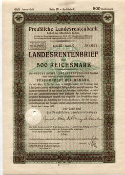 Облигация 4,5% 500 рейхсмарок 1937 года Германия