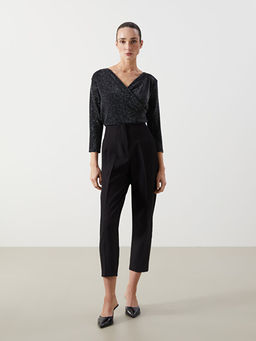 Kruvaze Yaka Parlak G?r?n?ml? Bluz