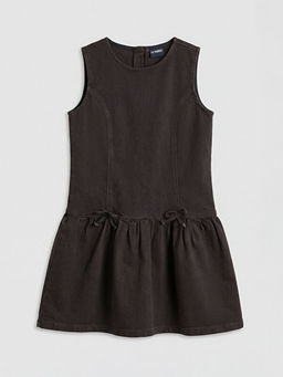 Bisiklet Yaka Fiyonk Detayl? K?z ?ocuk Jean Elbise