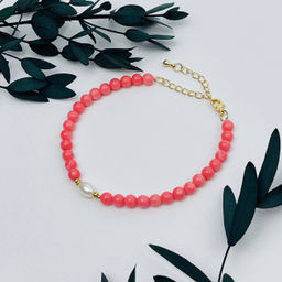 Браслет из розового Коралла и Жемчуга