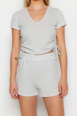 Trendyolmilla Gri Buzgulu Sortlu Orme Pijama Tak?m? THMSS23PT00010