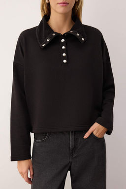 Siyah Kal?n Sardonsuz C?tc?t Detayl? Relaxed/Rahat Kesim Orme Sweatshirt TWOAW26SW00010 - Trendyolmilla фото 3