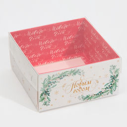 Цена за 5 шт. Коробка для кондитерских изделий новогодняя с пластиковой крышкой «С Новым годом», 12×6×11.5 см