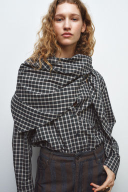 ZW COLLECTION CHECK SHIRT WITH SCARF - Zara фото 11