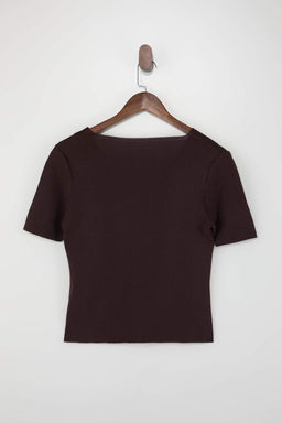 Kahverengi Dugme Detayl? V Yaka Triko Bluz TWOSS26BZ00129 - Trendyolmilla фото 2