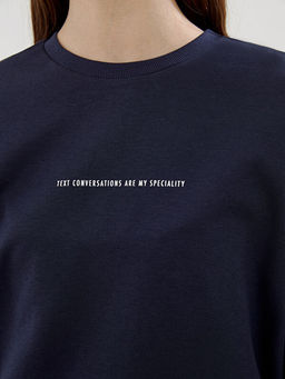 Bisiklet Yaka Bask?l? Oversize Kad?n Ti??rt