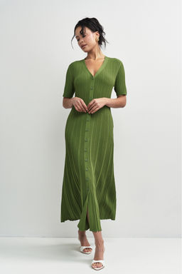 Платье трикотажное на пуговицах Зеленый - Erist store фото 5