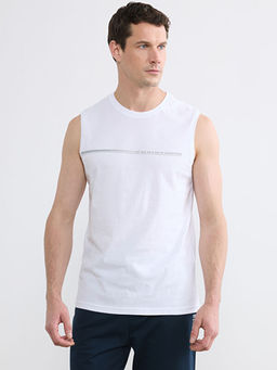 Bisiklet Yaka Bask?l? Erkek Kolsuz Ti??rt