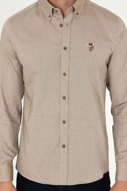 Мужская базовая рубашка цвета хаки с длинным рукавом - U.s. polo assn фото 6