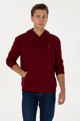 Erkek Comfort Fit Kap__onlu Bordo Basic Sweatshirt