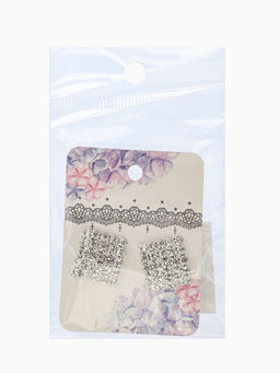 Цена за 2 шт. Серьги со стразами "Квадрат" 15*15мм, цвет белый в серебре