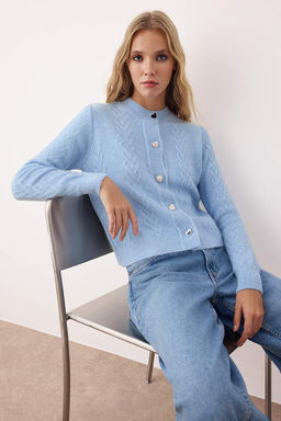 Ac?k Mavi Sac Orgu Dugme Detayl? Yumusak Dokulu Triko H?rka TWOAW26HI00040