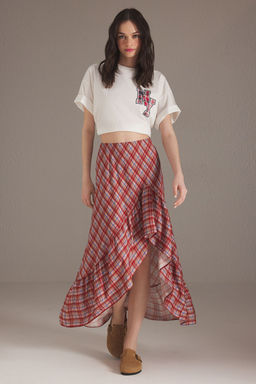 TRENDYOLMILLA Cok Renkli Ekose Desenli Etek Ucu Asimetrik Midi boy Etek TWOSS25ET00155  фото 2