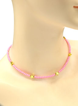 Чокер из бисера "Звезды" шарик 3мм цв.розовый, 39см