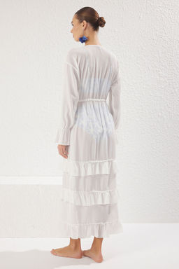 Beyaz Maxi Dokuma F?rf?rl? Baglama Detayl? Plaj Kimono&Kaftan TBESS25KM00024 - Trendyolmilla фото 5