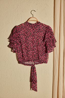 Trendyolmilla Cok Renkli Crop Cicek Desenli Dokuma Bluz TWOSS20BZ1657  фото 7
