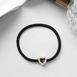 Цена за 12 шт. Резинка для волос «Авиталь», сердце, 5 см, чёрная