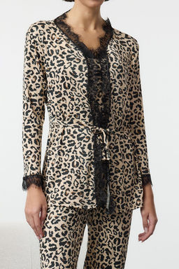 Trendyolmilla Leopar 3lu Paket Baglama ve Dantelli Ip Ask?l? Fitilli Orme Pijama Tak?m? THMAW25PT00214  фото 3