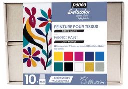 PEBEO Набор красок Setacolor Light Fabrics Коллекция для светлых тканей с аксессуарами 10 цв. х 45 мл 758483