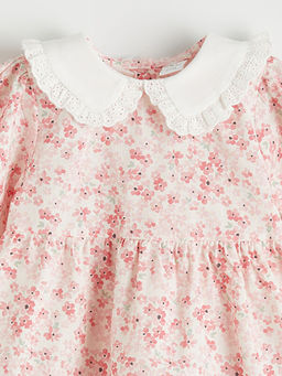 K?z Bebek Bebe Yaka ?i?ekli Poplin Elbise