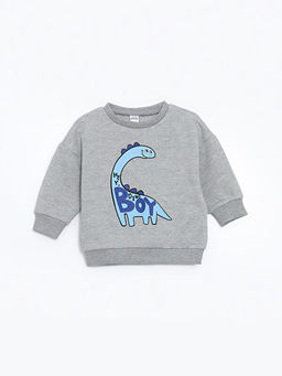 Bask?l? Kal?n Erkek Bebek Sweatshirt