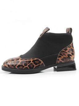 01-B44B-81PC BROWN/LEOPARD Ботинки демисезонные женские (натуральная кожа, текстиль, байка)