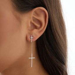 Серебряные серьги-кресты с фианитами