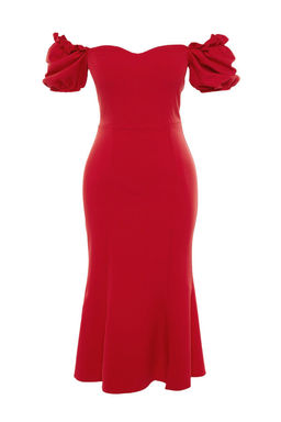 TRENDYOLMILLA Bridal Ekru Dokuma Abiye Gece Elbise TPRSS21EL0053  фото 6