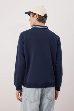 Lacivert Regular/Normal Polo Yaka Orme Sweatshirt TMNAW26SW00055