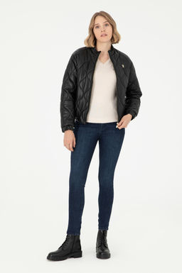 Женская черная кожаная куртка - U.s. polo assn фото 4