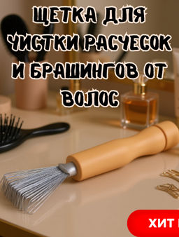 Щетка для чистки расчесок и брашингов от волос 11х3,7х1,5см, щетина - металл, пластмассовая ручка, в п/эт пакете (Китай)