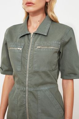 TRENDYOLMILLA Haki Beli Lastikli Denim Sort Tulum TWOSS20TU0122 фото 4