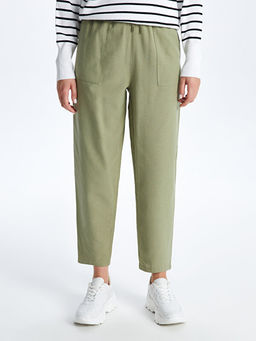 Beli Lastikli D?z Keten Kar???ml? Kad?n Pantolon