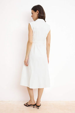 Ekru Dugmeli Midi Dokuma Gomlek Elbise TWOSS26EL00129 - Trendyolmilla фото 4