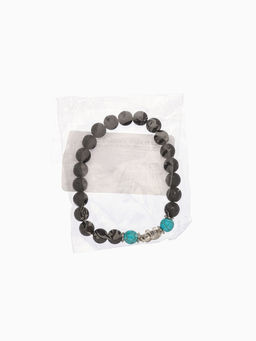 Браслет «Слоник», длина 18 см, камень пирит, лава, чёрный, бирюзовый