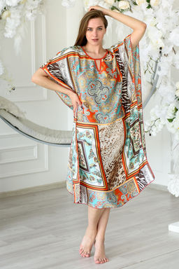 Туника женская из шелка Ариадна оранжево-ментоловый