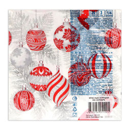 Цена за 2 шт. Салфетки новогодние бумажные Home Collection Красные игрушки на серебре, 3 слоя, 33?33 см, 20 шт.