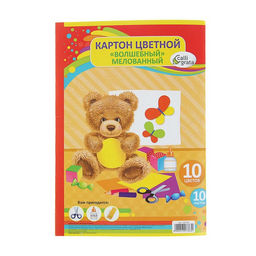 Картон цветной А4, 10 листов, 10 цветов, волшебный (золото+серебро) мелованный 220 г/м2, Мягкие игрушки, в папке - Calligrata фото 4