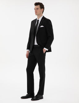 Siyah Slim Fit Y_n Keten Kar___ml_ Tak_m Elbise