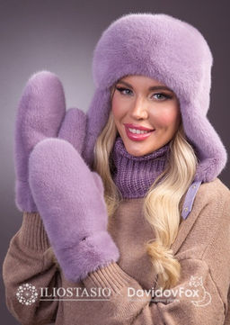 Комплект экомех ушанка цельная клевер, манишка, варежки