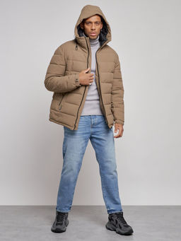 Куртка спортивная мужская зимняя с капюшоном коричневого цвета 8357K - Wonderrman фото 6