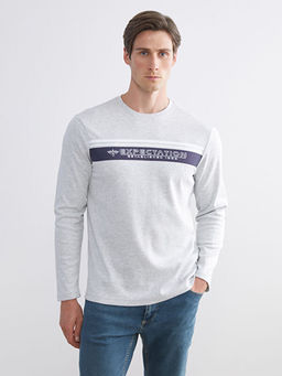 Bisiklet Yaka Bask?l? Erkek Sweatshirt